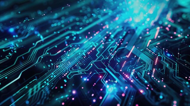 Exploring dynamic abstract digital network connections and data interaction in technology. AIG53M