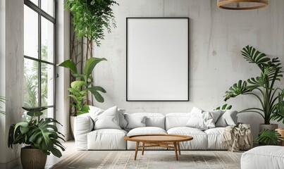 Minimalist living room with an empty picture frame