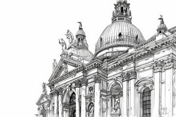 Obraz premium Pencil drawing of architecture, template, AI generated