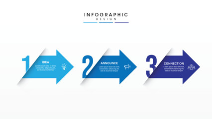 Business growth arrow template. Infographic 3 steps to success. Vector illustration.