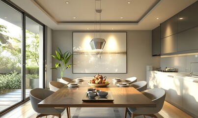 Fototapeta premium Modern dining room with a blank tray