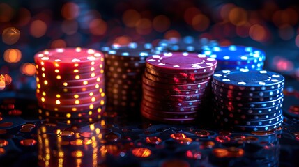 Poker casino chips on light illumination 1 AI Generative