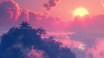 illustration, anime, background, beautiful, fantasy, wallpaper, japanese, light, cloud, sky, cartoon, manga, artwork, japan, nature, landscape, colourful, scenery, drawing, person, beauty, design, gir