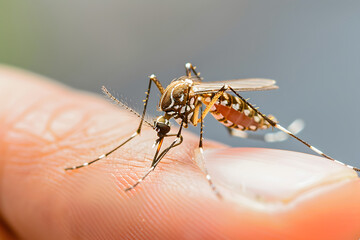 Aedes mosquito on a human hand.