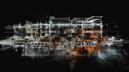The image is a point cloud of a building