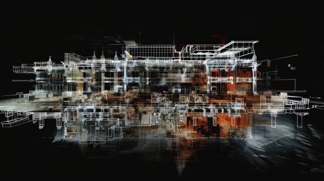 The image is a point cloud of a building