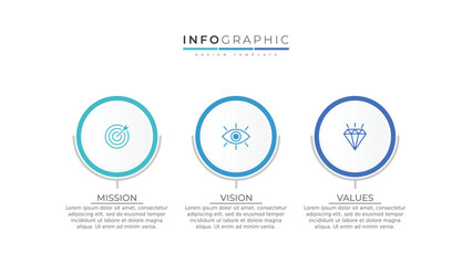 Mission vision and values infographic design template with 3 option