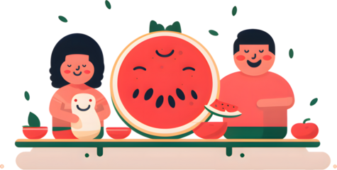 a family and a watermelon