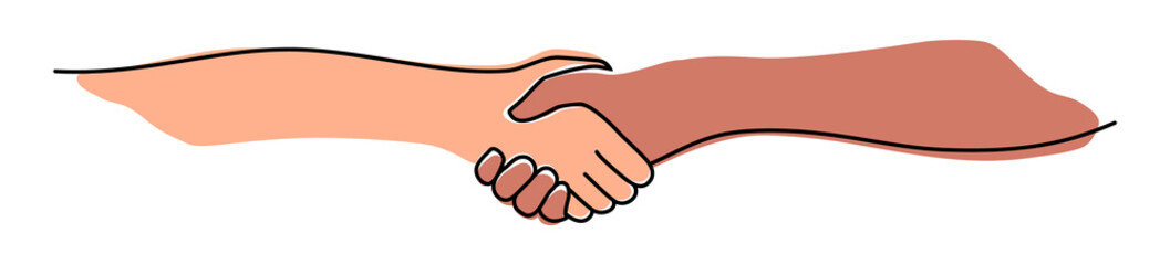 Handshake, agreement, introduction banner hand drawn with single line. Png clipart isolated on transparent background