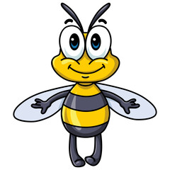 Cute Bee Cartoon Happy Flying Illustration Vector