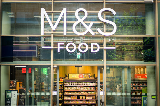 LONDON- MAY 13, 2024: M & S Food store in Finsbury Park, North London