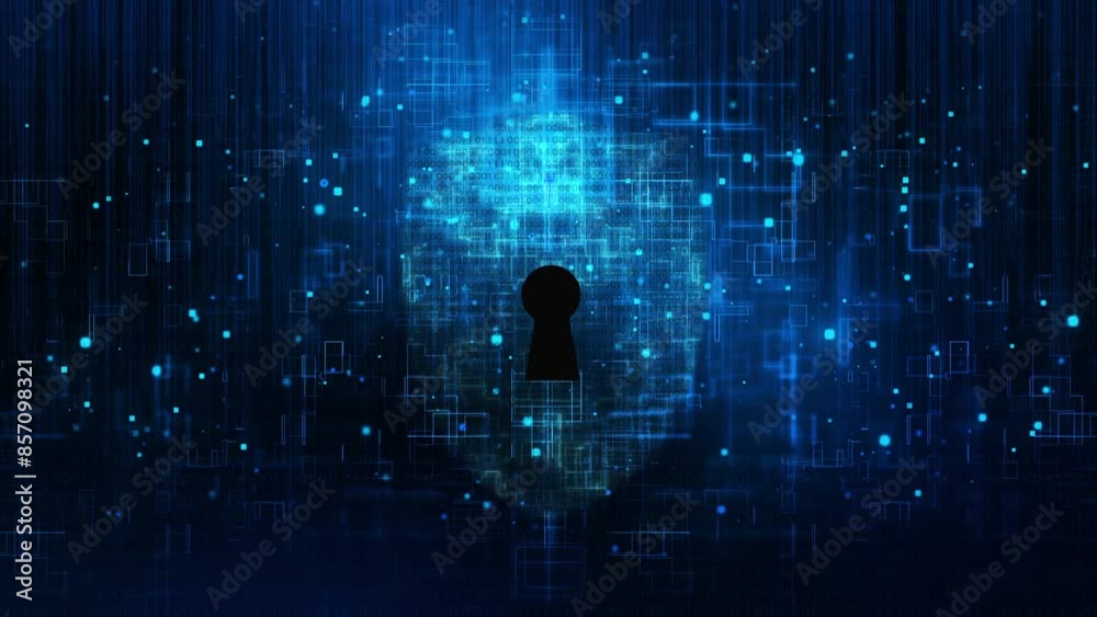Wall mural visualization of a shield with binary code and glitch effects around it. the dark blue background em