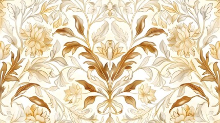 Elegant Vintage Floral Damask Ornamental Pattern in Beige and Gold Tones