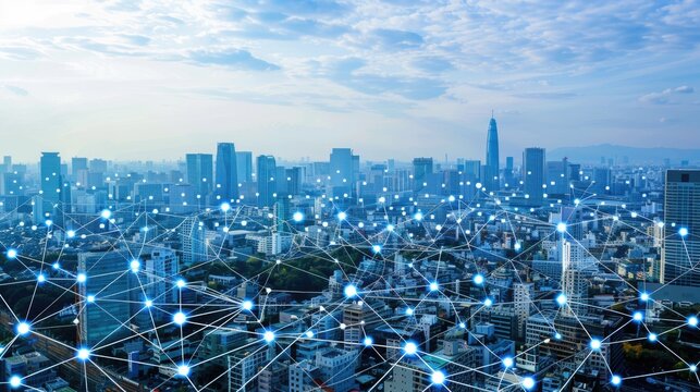 Business networking connection concept and Wi-Fi, fiber in city, Technology communication