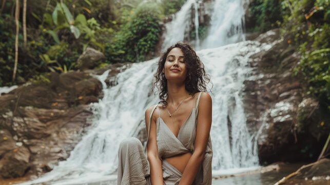 woman in a waterfall