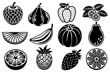 Black set of summer fruits