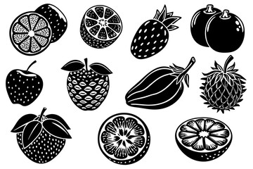 Vector illustration of fruits silhouette set