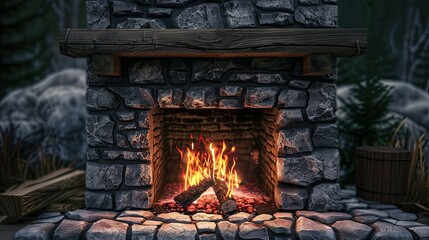 Cozy fireplace with crackling flames