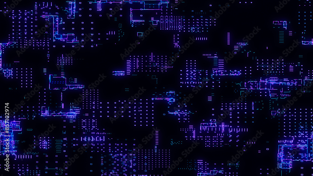 Poster printed circuit board. visualization of advanced technology concept: pcb processor microchip, digiti