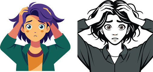 Amazed boy with his hands in his hair