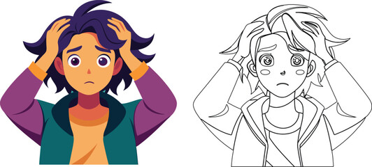 Amazed boy with his hands in his hair