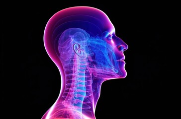 A 3D rendering of an X-ray showing a lateral or profile view of the oropharynx with male body contours, focusing on human anatomy, medicine, biology, science, and healthcare concepts.
