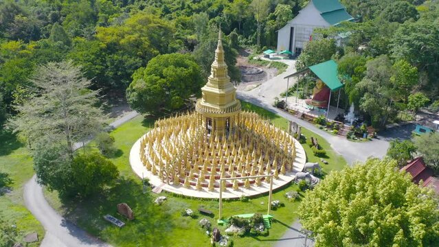 Wat Pa Sawang Bun pagoda is a buddhist temple in Saraburi, an urban city town, Thailand. Thai architecture landscape background. Tourist attraction landmark.
