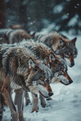 Obraz premium Wolves in Snowy Forest Winter Scene Nature Wildlife Pack