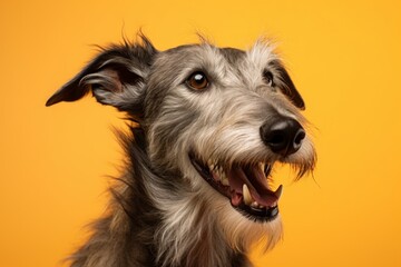 Fototapeta premium Portrait of a smiling scottish deerhound while standing against solid color backdrop