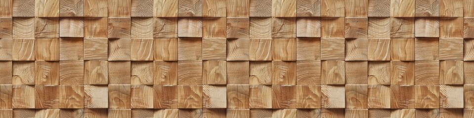 Brown wooden cubes texture background banner panorama, seamless pattern - Dark brown rustic wood wall