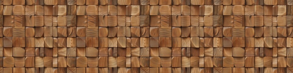 Brown wooden cubes texture background banner panorama, seamless pattern - Dark brown rustic wood wall