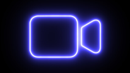 Neon Video camera icon on black background. Video camera.