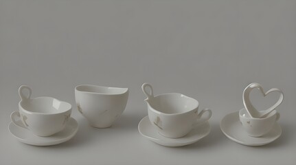 Fototapeta premium white ceramic heart shaped cups composition isolated.generative.ai 