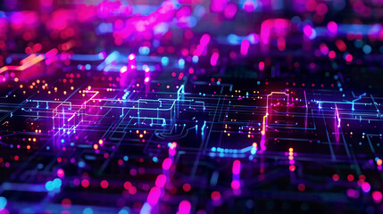 Obraz premium Blockchain data visualization neon nodes modern look 