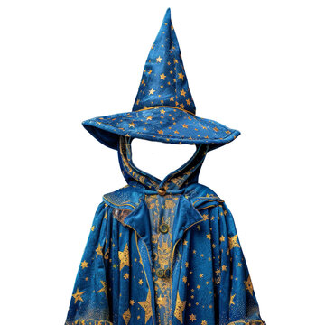 recommend clip art: Blue starry wizard robe and hat costume for kids on transparent background clipart
