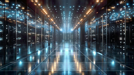 Obraz premium Blockchain technology in a sleek environment modern lighting 