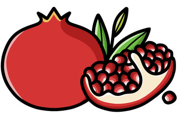 pomegranate fruit with leaves