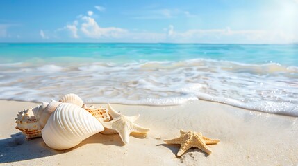 Seashells and Starfish on a Sunny Beach