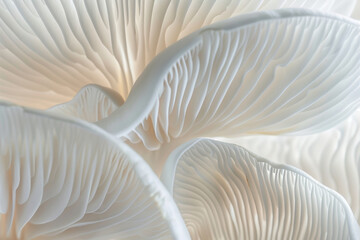 Abstract Close Up of White Mushroom Gills Showing Intricate Texture and Natural Patterns