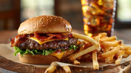 Images of burgers with fries and soda