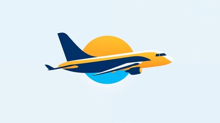Illustration of an Airplane Flying with a Sunset in the Background