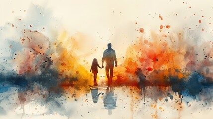 Obraz premium family themed water painting vector illustration 4 AI Generative