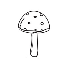 Illustrations of black stroked mushrooms icon white background.