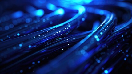 Dark blue fiber optic cables data for high-speed internet connectivity
