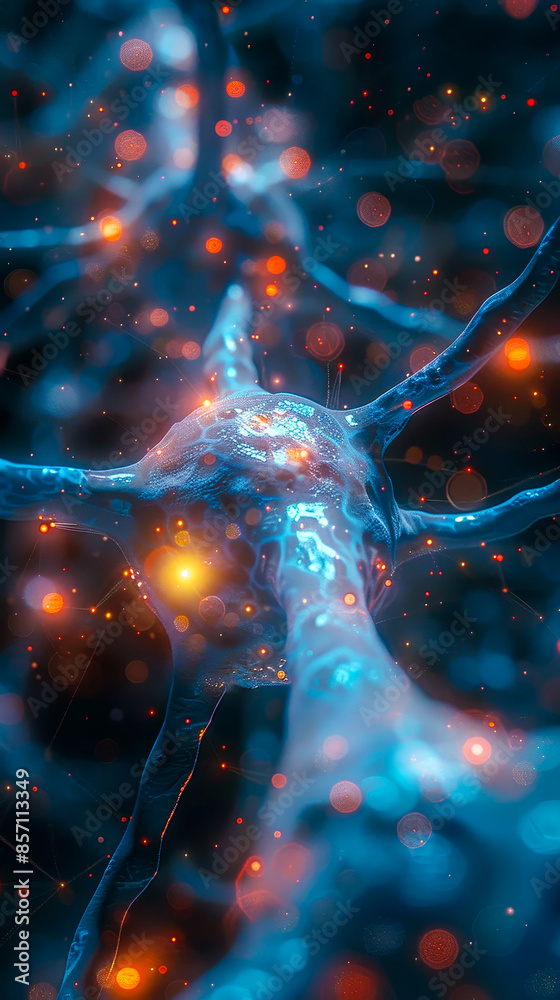 Poster bioluminescent neural network ai interface: futuristic brain-machine connection with glowing synapse