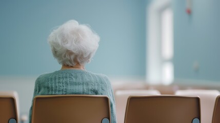 An elderly person at a community center or government office seeking assistance reflecting the reliance on public support and the burden on state resources for elderly care