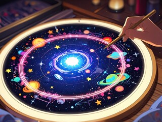 A young girl with flowing hair relaxes in a summer bath filled with flowers