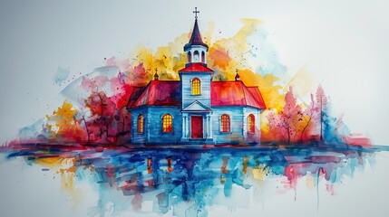 water painting vector illustration with the theme of a church where Christians worship 2 AI Generative