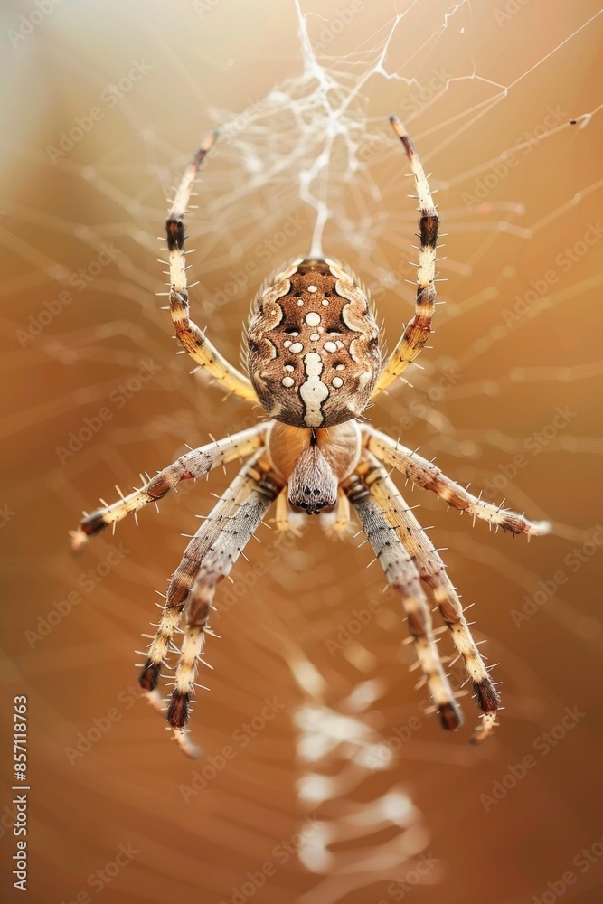 Poster a detailed look at a spider sitting on its web