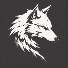 A flat and stylized 2D logo representing a wolf head in an abstract design